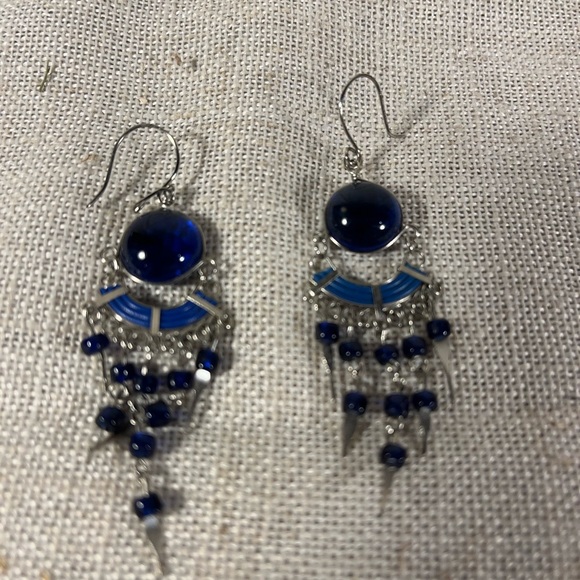 Handmade Blue Beaded Dangle Earrings - Picture 5 of 6